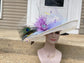 White Sinamay Kentucky Derby Hat, Lavender Floral Wide Brim