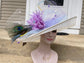 White Sinamay Kentucky Derby Hat, Lavender Floral Wide Brim