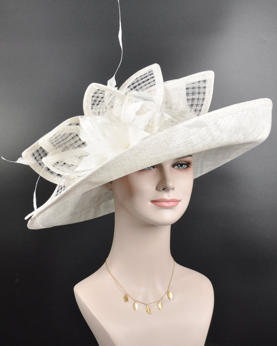 Church, Kentucky Derby Hat ,Carriage, Tea Party, Wedding, Wide Brim Sinamay Hat, Royal Ascot Hat, Horse Race Hat, Oaks day hat White