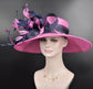 Sinamay Kentucky Derby Hat: Navy & Hot Pink Feather Ascot Hat