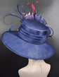 Navy Blue Sinamay Kentucky Derby Hat: Pink Feather Ascot Hat