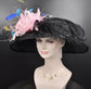 Black Sinamay Kentucky Derby Hat: Pink Feather Church Ascot Hat