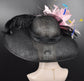 Black Sinamay Kentucky Derby Hat: Pink Feather Church Ascot Hat