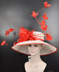 White Sinamay Kentucky Derby Hat: Red Feather Church Hat
