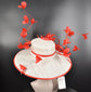 White Sinamay Kentucky Derby Hat: Red Feather Church Hat