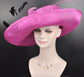 Church, Kentucky Derby Hat, Carriage Tea Party,  Wedding Wide Brim Sinamay Hat, Fuchsia Pink+ Black (More Colors Options)
