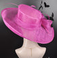 Church, Kentucky Derby Hat, Carriage Tea Party,  Wedding Wide Brim Sinamay Hat, Fuchsia Pink+ Black (More Colors Options)