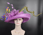 Purple Gold Royal Blue  Wide Brim Kentucky Derby Hat, Ascot Hat for Wedding & Tea Party, Garden Party Hat, Mother of the Bride, Church