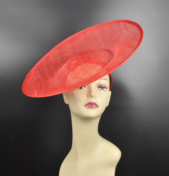Red Sinamay Saucer Hat Base, Upturned Brim (16.14" Diameter)
