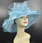 Blue Organza Kentucky Derby Hat: Medium Brim Wedding Church Hat