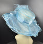 Blue Organza Kentucky Derby Hat: Medium Brim Wedding Church Hat