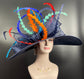 Navy Blue Feather Kentucky Derby Hat: Royal Ascot Sinamay Bow