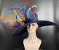 Navy Blue Feather Kentucky Derby Hat: Royal Ascot Sinamay Bow