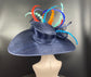 Navy Blue Feather Kentucky Derby Hat: Royal Ascot Sinamay Bow