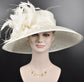 Ivory with  Feather Flowers  Kentucky Derby Hat Tea Party Carriage Party  Royal AscotWide Brim  Sinamay Hat