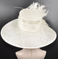 Ivory with  Feather Flowers  Kentucky Derby Hat Tea Party Carriage Party  Royal AscotWide Brim  Sinamay Hat
