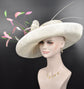 Wide Brim Sinamay Hat, Kentucky Derby Hat, Church hat, Tea Party Hat, Custom hat, Formal Hat, Fashion Hat Ivory/off White  Oaks Day Hat