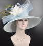 Wide Brim Sinamay Kentucky Derby Hat: Powder Blue Feather Flower