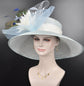 Wide Brim Sinamay Kentucky Derby Hat: Powder Blue Feather Flower