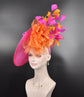 Hot pink w Orange Kentucky Derby Hat, Church Hat, Wedding Hat, Easter Hat, Tea Party Hat  Oaks day hat  Mother of Bride Hat Fascinator