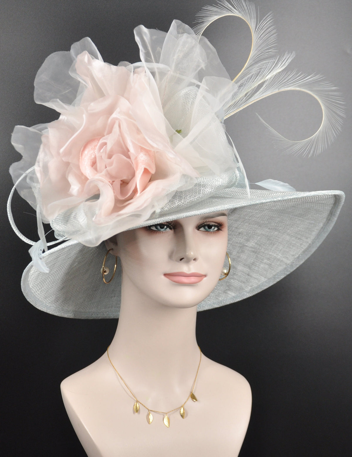 Powder Blue Sinamay Derby Hat: Wide Brim Feathered Tea Party Hat – Miss ...