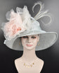 Powder Blue Sinamay Kentucky Derby Hat: Wide Brim Feathered Tea Party Hat