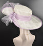 Lavender Kentucky Derby Hat: White Sinamay Wide Brim Feathered Hat