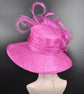 Hot Pink W Silk Flower Wide Brim Sinamay Hat, Kentucky Derby Hat, Church hat, Tea Party Hat, Custom hat, Formal Hat, Fashion Hat