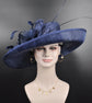 Navy Blue Sinamay Derby Hat: Wide Brim Wedding, Tea Party
