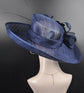 Navy Blue Sinamay Derby Hat: Wide Brim Wedding, Tea Party