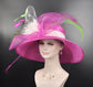 Wide Brim Sinamay Kentucky Derby Hat: Hot Pink Feather Flower Church Hat