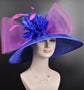 Royal Blue Sinamay Derby Hat: Hot Pink Feather Flowers