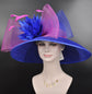 Royal Blue Sinamay Derby Hat: Hot Pink Feather Flowers