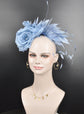 Powder Blue Silk Flower Fascinator Hat: Goose & Rooster Feathers