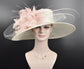 Wide Brim Sinamay Derby Hat: Blush Pink Feather Church Hat