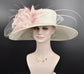 Wide Brim Sinamay Derby Hat: Blush Pink Feather Church Hat
