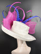 Wide Brim Sinamay Derby Hat: White, Fuchsia, Royal Blue