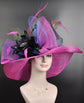 Hot Pink Sinamay Kentucky Derby Hat: Peacock Feather Flowers