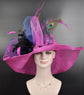 Hot Pink Sinamay Kentucky Derby Hat: Peacock Feather Flowers