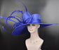 Royal Blue Derby Hat with Feathers, Ascot Style