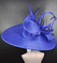 Royal Blue Derby Hat with Feathers, Ascot Style