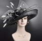 Sinamay Kentucky Derby Hat: Black Wide Brim Feather Ascot Hat