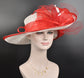 White & Red Kentucky Derby Hat: Wide Brim Sinamay Wedding Hat
