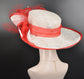 White & Red Kentucky Derby Hat: Wide Brim Sinamay Wedding Hat