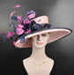 Church  Kentucky Derby Hat Carriage Tea Party Wedding Wide Brim Woman’s Royal Ascot Hat in Solid Sinamay Hat Blush Pink Navy blue Hot Pink