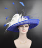 Royal Blue with White Feather Flowers  Kentucky Derby Hat ,Tea Party Carriage Party  Royal Ascot Wide Brim  Sinamay Hat Upturned Brim