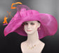 Oversize Brim Kentucky Derby Hat, Church Hat, Wedding Hat, Easter Hat,Tea Party Hat Wide Brim Sinamay Hat Carriage Hat Fuchsia Pink w Orange