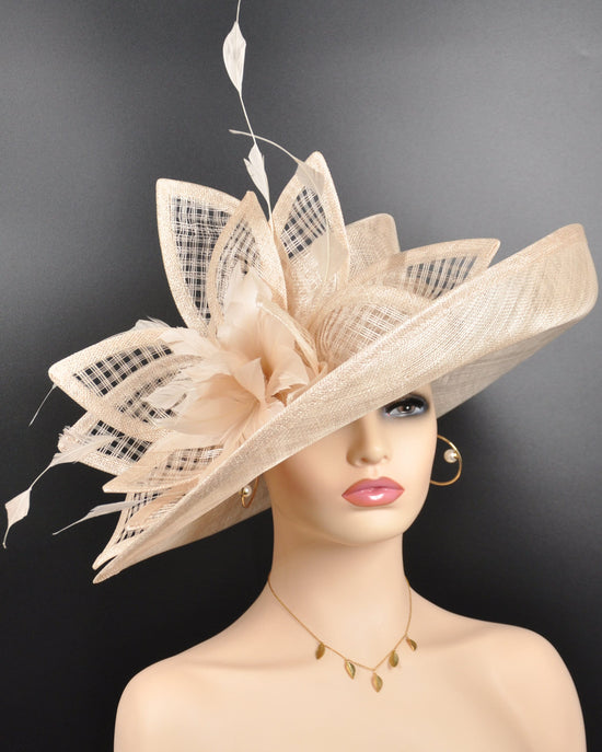 Wide Brim Sinamay Kentucky Derby Hat: Champagne Wedding Ascot Hat