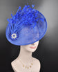 Royal  Blue Sinamay Fascinator Hat Kentucky Derby Hat Tea Wedding Party Hat with Jumbo  Feather Flower and Shinning Rhistone