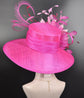 Hot Pink w Mix  Pink Wide Brim Sinamay Hat Church Kentucky Derby Hat  Tea Party Wedding Royal Ascot Hat Horse Race Oaks day hat